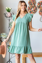 Load image into Gallery viewer, Full Size Short Sleeve V Neck Ruffled Hem Dress For Summer – Feminine Ruffled Hem Dress, Chic V Neck Dress, Stylish Short Sleeve Dress, Elegant Ruffled Dress, Flattering Ruffled Hem Dress, Comfortable V Neck Dress, Versatile Short Sleeve Dress