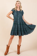 Load image into Gallery viewer, Lace Detail Ruffled Button Down Tiered Dress For Women โ Romantic and Feminine Dress with Delicate Lace and Flowing Tiers