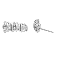 Load image into Gallery viewer, 14K White Gold 7/8 cttw Baguette & Round Brilliant-Cut Diamond Dangle Multi Row Earrings (H-I Color, SI2-I1 Clarity)