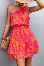 Load image into Gallery viewer, Pink Smocked Printed Single Shoulder Dress Feminine & Flattering Summer Style Dresses