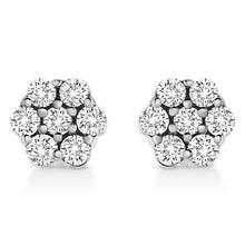 Load image into Gallery viewer, 14K White Gold 1/2 Cttw Prong Set Round-Cut Diamond Flower Stud Earring (H-I Color, I1-I2 Clarity)