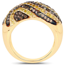 Load image into Gallery viewer, 14K Yellow Gold Plated 1.19 Carat Genuine Champagne Diamond and Yellow Diamond .925 Sterling Silver Ring