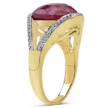 Load image into Gallery viewer, 14K Yellow Gold Plated 9.29 Carat Genuine Pink Sapphire & White Diamond .925 Sterling Silver Ring