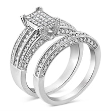 Load image into Gallery viewer, .925 Sterling Silver 3/4 Cttw Prong Set Round Diamond Composite Engagement Ring and Band Set (I-J Color, I3 Clarity) - Size 6.5