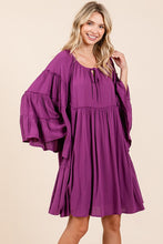 Load image into Gallery viewer, Frill Tie Neck Bell Sleeve Dress For Women – Elegant, Chic and Feminine Dress with Playful Frills and Bell Sleeves