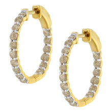 Load image into Gallery viewer, 10K Yellow Gold Plated Sterling Silver Diamond Hoop Earrings (2 cttw, K-L Color, I2-I3 Clarity)