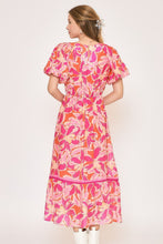 Load image into Gallery viewer, New Summer Floral Notched Puff Sleeve Midi Dress For Women – Fluttering, Elegant Floral Print Midi Dress with Trendy Notched Neckline and Puff Sleeves