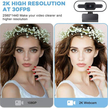 Load image into Gallery viewer, 2K Webcam Web Camera Study Chat Work PC Laptop Desktop USB With Microphone WebCamera Home Auto Light Correction for Desktop Laptop Streaming Computer USB Web Camera