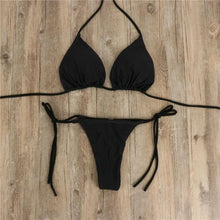 Load image into Gallery viewer, 2pcs Bikini Set Padded Bra Women Push-Up Solid Swimwear Bandage Bathing Suit Swimsuit Swimming Suit Knotted String Triangle Bikini Tie Side High Cut Cheeky Bikini Set