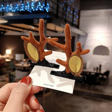 Load image into Gallery viewer, 2pcs Cute Deer Ear Hairpins Christmas Hair Clips For Girls Cartoon Antlers Barrettes Lovely Pompom Hairgrips Fashion Hair Accessories For Women