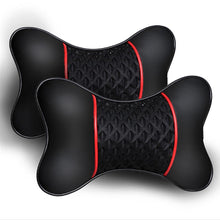 Load image into Gallery viewer, 2Pcs PU Leather Knitted Car Pillows Headrest Neck Rest Cushion Support Seat Accessories Auto Black Safety Pillow Universal Decor Car Neck Pillows Headrest Relief Filled Fiber Universal Car Pillow Both Side Pu Leather Pack Headrest For Car Neck Pillow