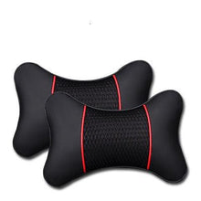 Load image into Gallery viewer, 2Pcs PU Leather Knitted Car Pillows Headrest Neck Rest Cushion Support Seat Accessories Auto Black Safety Pillow Universal Decor Car Neck Pillows Headrest Relief Filled Fiber Universal Car Pillow Both Side Pu Leather Pack Headrest For Car Neck Pillow
