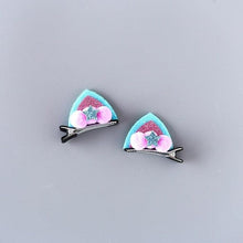 Load image into Gallery viewer, 2pcs/Set Cute Hair Clips For Girls Glitter Rainbow Felt Fabric Flowers Hairpins Cat Ears Bunny Barrettes Kids Hair Accessories for Halloween Parties Cosplay for Girls