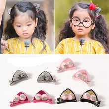 Load image into Gallery viewer, 2pcs/Set Cute Hair Clips For Girls Glitter Rainbow Felt Fabric Flowers Hairpins Cat Ears Bunny Barrettes Kids Hair Accessories for Halloween Parties Cosplay for Girls