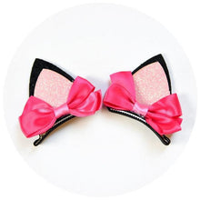 Load image into Gallery viewer, 2pcs/Set Cute Hair Clips For Girls Glitter Rainbow Felt Fabric Flowers Hairpins Cat Ears Bunny Barrettes Kids Hair Accessories for Halloween Parties Cosplay for Girls