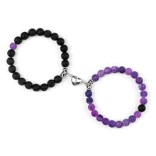 Load image into Gallery viewer, 2Pcs/Set Heart Shape Magnet Pendant Bracelet Couples Love Meaningful Natural Stone Bangles Jewelry Bracelet For Couples Elastic Magnetic Field Therapy Bracelet Women Matt Stone Bracelets For Girlfriend