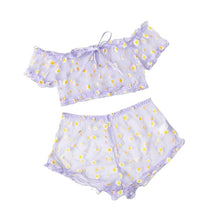 Load image into Gallery viewer, 2PCS/Set Off Shoulder Lace Up Bikinis Women Sweet Women's Bathing Suit Two Piece Strap Swimsuit Swimwear Bikini Beachwear Set Casual Short Sleeve Suits Swimsuits Beachwear Bathing Suits