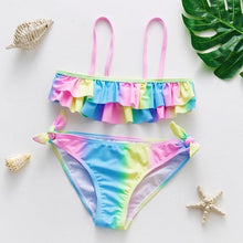 Load image into Gallery viewer, 3-16Y Cartoon Two-piece Girls Swimwear Ruffle Swimsuit Bikini Set One Shoulder Beachwear Princess Two Piece Bathing Suit Children Swimwear Girls Swimsuit Bikini Set
