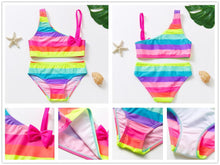 Load image into Gallery viewer, 3-16Y Cartoon Two-piece Girls Swimwear Ruffle Swimsuit Bikini Set One Shoulder Beachwear Princess Two Piece Bathing Suit Children Swimwear Girls Swimsuit Bikini Set