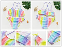 Load image into Gallery viewer, 3-16Y Cartoon Two-piece Girls Swimwear Ruffle Swimsuit Bikini Set One Shoulder Beachwear Princess Two Piece Bathing Suit Children Swimwear Girls Swimsuit Bikini Set