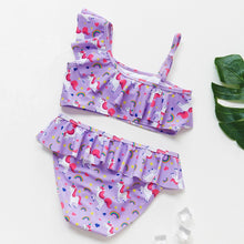 Load image into Gallery viewer, 3-16Y Cartoon Two-piece Girls Swimwear Ruffle Swimsuit Bikini Set One Shoulder Beachwear Princess Two Piece Bathing Suit Children Swimwear Girls Swimsuit Bikini Set