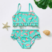 Load image into Gallery viewer, 3-16Y Cartoon Two-piece Girls Swimwear Ruffle Swimsuit Bikini Set One Shoulder Beachwear Princess Two Piece Bathing Suit Children Swimwear Girls Swimsuit Bikini Set