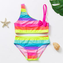 Load image into Gallery viewer, 3-16Y Cartoon Two-piece Girls Swimwear Ruffle Swimsuit Bikini Set One Shoulder Beachwear Princess Two Piece Bathing Suit Children Swimwear Girls Swimsuit Bikini Set