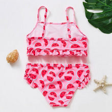 Load image into Gallery viewer, 3-16Y Cartoon Two-piece Girls Swimwear Ruffle Swimsuit Bikini Set One Shoulder Beachwear Princess Two Piece Bathing Suit Children Swimwear Girls Swimsuit Bikini Set