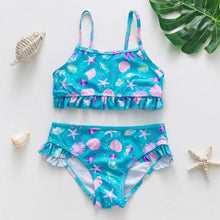 Load image into Gallery viewer, 3-16Y Cartoon Two-piece Girls Swimwear Ruffle Swimsuit Bikini Set One Shoulder Beachwear Princess Two Piece Bathing Suit Children Swimwear Girls Swimsuit Bikini Set