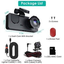 Load image into Gallery viewer, 3 Channel Dash Cam Front Inside Rear Vehicle Driving Recorder Car DVR