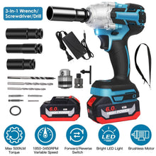 Load image into Gallery viewer, 3-In-1 Cordless Electric Impact Wrench Drill Screwdriver with Brushless Motor Max 3450RPM Variable Speed