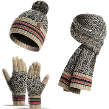 Load image into Gallery viewer, 3-in-1 Soft Warm Thick Cable Knitted Beanie Hat Scarf and Gloves Winter Set