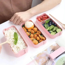 Load image into Gallery viewer, 3-Layer Stackable Bento Box Japanese Lunch Box Kit with Spoon & Fork