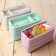 Load image into Gallery viewer, 3-Layer Stackable Bento Box Japanese Lunch Box Kit with Spoon & Fork