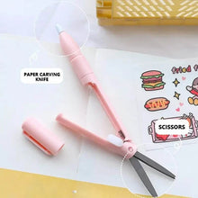 Load image into Gallery viewer, 3-Pack: 2-in-1 Pen Style Scissors with Paper Cutter