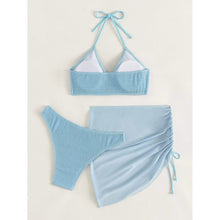 Load image into Gallery viewer, 3-Pack: Textured Ring Linked Halter Bikini Swimsuit & Beach Skirt