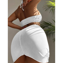 Load image into Gallery viewer, 3-Pack: Textured Ring Linked Halter Bikini Swimsuit & Beach Skirt