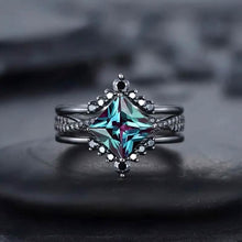 Load image into Gallery viewer, 3-Piece Set: Black Square Faux Blue Zirconia Retro Luxury Ring