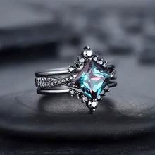 Load image into Gallery viewer, 3-Piece Set: Black Square Faux Blue Zirconia Retro Luxury Ring