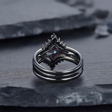 Load image into Gallery viewer, 3-Piece Set: Black Square Faux Blue Zirconia Retro Luxury Ring