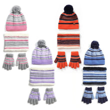 Load image into Gallery viewer, 3-Piece Set: Winter Kids Knitted Warm Beanie Hat and Glove for 4-7 Years Old