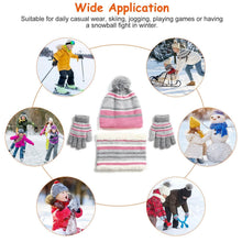 Load image into Gallery viewer, 3-Piece Set: Winter Kids Knitted Warm Beanie Hat and Glove for 4-7 Years Old