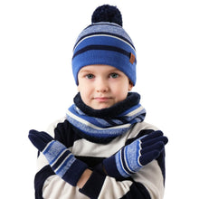 Load image into Gallery viewer, 3-Piece Set: Winter Kids Knitted Warm Beanie Hat and Glove for 4-7 Years Old