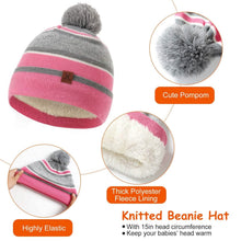 Load image into Gallery viewer, 3-Piece Set: Winter Kids Knitted Warm Beanie Hat and Glove for 4-7 Years Old