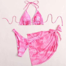 Load image into Gallery viewer, 3 Piece Women Bikini Modern Swimsuit Women High Cut Suit Halter Swimwear Women's Bikini Swimsuits With Wrap Skirt Lace Up Pieces Strings High Cut Bikini Set Bathing Suits Female Triangle Backless Bathing Suit