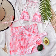 Load image into Gallery viewer, 3 Piece Women Bikini Modern Swimsuit Women High Cut Suit Halter Swimwear Women's Bikini Swimsuits With Wrap Skirt Lace Up Pieces Strings High Cut Bikini Set Bathing Suits Female Triangle Backless Bathing Suit