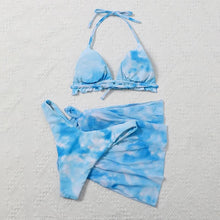 Load image into Gallery viewer, 3 Piece Women Bikini Modern Swimsuit Women High Cut Suit Halter Swimwear Women's Bikini Swimsuits With Wrap Skirt Lace Up Pieces Strings High Cut Bikini Set Bathing Suits Female Triangle Backless Bathing Suit