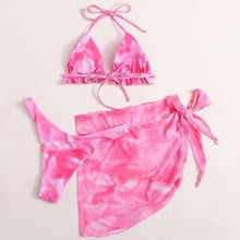 Load image into Gallery viewer, 3 Piece Women Bikini Modern Swimsuit Women High Cut Suit Halter Swimwear Women's Bikini Swimsuits With Wrap Skirt Lace Up Pieces Strings High Cut Bikini Set Bathing Suits Female Triangle Backless Bathing Suit