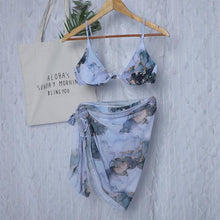Load image into Gallery viewer, 3 Piece Women Bikini Modern Swimsuit Women High Cut Suit Halter Swimwear Women's Bikini Swimsuits With Wrap Skirt Lace Up Pieces Strings High Cut Bikini Set Bathing Suits Female Triangle Backless Bathing Suit