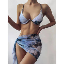 Load image into Gallery viewer, 3 Piece Women Bikini Modern Swimsuit Women High Cut Suit Halter Swimwear Women's Bikini Swimsuits With Wrap Skirt Lace Up Pieces Strings High Cut Bikini Set Bathing Suits Female Triangle Backless Bathing Suit